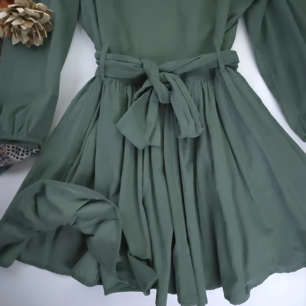 Laroque Orignal Green Corded Party Dress Chic Long Sleeve Sz L. - Picture 2 of 11